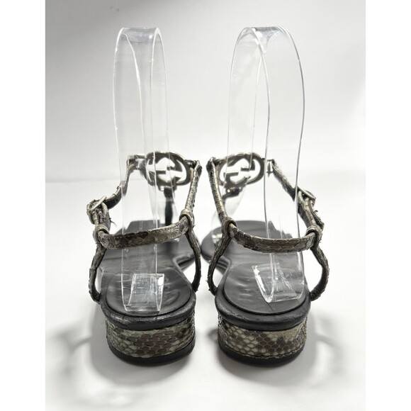 Gucci Thong Sandals Black w/ Silver GG Logo Python Accents Sz EU 34.5 4.5 - Picture 5 of 13